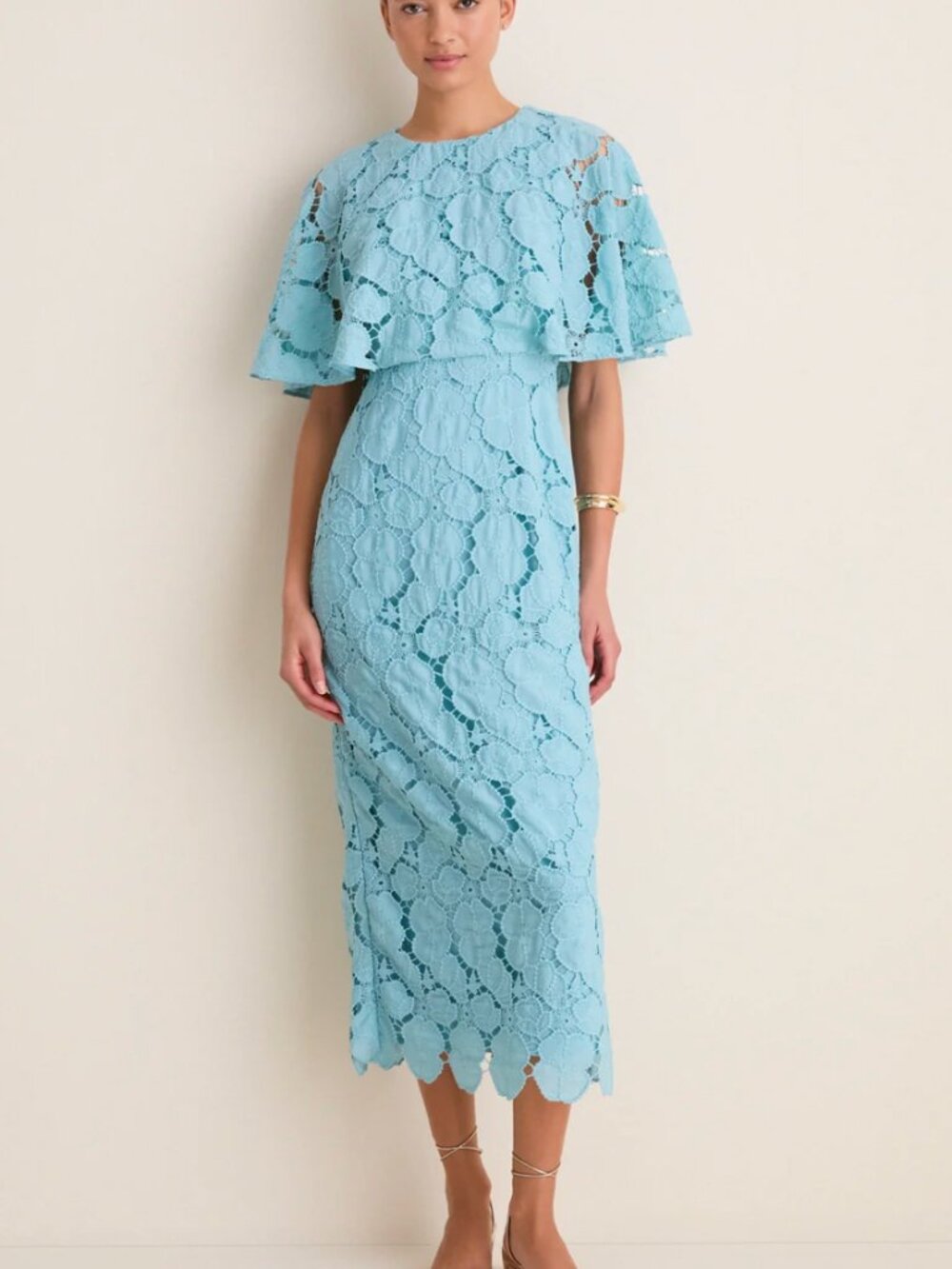 NWT Tuckernuck Cameo Blue Eyelet Cape Leah Dress Midi Sz 12